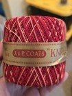5 Balls J p Coats Knit-cro-sheen Red White Mercerized Cotton Thread Vintage 