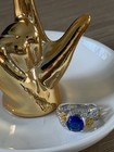 Two-tone Silver gold Tone Cocktail Ring Size 5 Blue Round Stone Prong Set