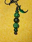 Black Metal Black Green Checkered Houndstooth Keychain With Half Moon Charm