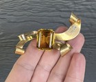 Coro Craft Bow Ribbon Brooch Vtg Sterling Silver Yellow Amber Citrine Corocraft