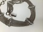 Vintage Women s Mod Go Go Metal Rhinestone Layered Chain Belt Silver Tone 979