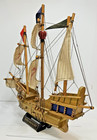 Vintage 20  Santa Maria 1492 Wooden Ship Model W stand Cloth Sails 17  Tall