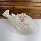 Vintage Ceramica De Cuernavaca Fish Soup Tureen 4 Qt Ceramic W  Lid   Ladle