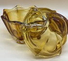 Vintage Amber Glass Vanity Pot   Art Deco   Footed Lidded Jar   Dressing Table