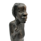 Vintage Tribal African Sitting Older Male Hand Carved Black Wood Statue