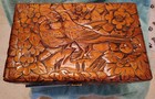 Vintage Chinese Style Hand Carved Flower And Bird  Wood Jewelry Box 12   By 7 5 
