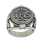 Jesuit Sterling Silver 925 Ihs The Holy Name Of Jesus Cross Men s Coin Ring