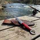 Handmade Damascus Steel Boot Knife Red Handle Dagger Ring Pommel Fixed Blade