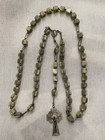 Irish Rosary Beads Green Connemara Marble Silver Tone Chain Celtic Cross Vintage