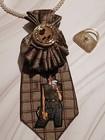 Men s Brown Beige   Black Plaid Woven Tie Necktie W  Ruffle Embroidered