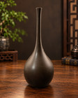 Vintage Signed Shuho Japanese Metal Vase Pagoda Landscape Long Neck 10 