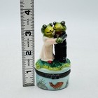 Porcelain Trinket Box Dancing Frogs W  Original Frog Charm Lily Pads Fish