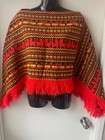 Womens Cotton Poncho Sweater Orange Os S Pullover Fringe Cape Jacket Coat 