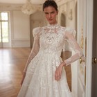 Luxury Embroidery Beaded Lace Wedding Dress High Collar Bridal Gown Customized