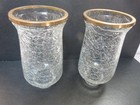 Vtg Clear Crackle Glass Hurricane Candle Lamp Shades Removeable Brass Ring 6 75 