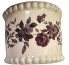 Set Of 6 Vintage Ceramic Napkin Rings Cream Purple Floral Pattern Beaded Trim 