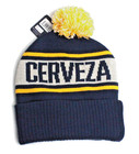 Corona Cerveza Navy Blue Yellow Pom Cuff Beanie One Size