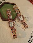 Women   s Gold And Rainbow Crystal Vintage Square Watch