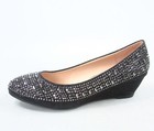New  Women s Round Toe Open Toe Patent Glitter Low Wedge Pump Shoes