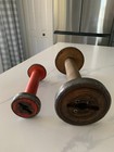 Lot 2 Antique Vintage 8    11 5   Wood Metal Industrial Textile Bobbins Spools