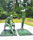 Robert Thew 1920s Female Bookends Sculpture Verdigris Patinated Bronze Pair