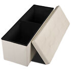 43  Folding Storage Ottoman Bench Storage Chest Footrest With Padded Seat Beige