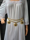 Vintage Gold Tone Chain Belt Black Cabochon Medallion Chunky Links 39 