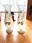 A Pair Of Hand Painted Butterfly Decorative Victorian Bristol Glass Vases  Mint
