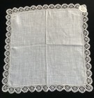 French Antique Linen   Hand Made Valenciennes Lace Handkerchief Orig Label