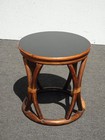 Vintage Round Mcguire Style Bamboo And Rattan Side Table W Black Table Top