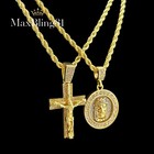 Jesus Cross   Jesus Medal Cz Religious Pendant   24  Rope Chain 2 Necklace Set