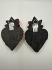 Set 2 Vintage Wooden Mexican Milagros Sacred Heart Adorned Metal Charms Folk Art