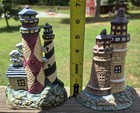 2 Vintage Cast Iron Lighthouses Colorful Painted Bookends Door Stop Shelf Decor