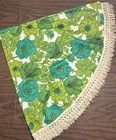 Vintage Retro 70s Vinyl Tablecloth Groovy Floral Fringe Blue Green Round 52   