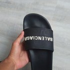 Balenciaga Men s Black Logo Slide Sandals Open Toe 8 5 D Silk Upper only Cash 