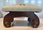 Vintage Needlepoint Footstool Curved Wooden Legs Floral Needlepoint