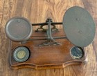Antique Postal Scale Wood   Brass 1 Oz Weight Footed Mahogany Victorian