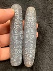 2 Pcs Large Pure Tibetan Grey Natural Agate Dzi Hand Carved Ritual 90mm Beads