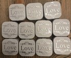 Set Of 11 Square Metal Favor Tins -  love  Embossed - Silver gray 2x2x1