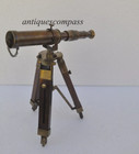 Antique Tripod Telescope Nautical Vintage Decorative Solid Brass With Wooden