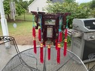 Beautiful Chinese Lantern Wood   Hand Painted Glass   Tasselled Vintage Oriental
