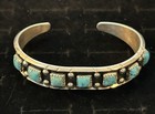 Reed Charley Navajo Handmade Sterling And Kingman Seven Stone Cuff Bracelet