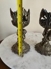 Pair Of Vintage Cast Bronze Gothic Art Nouveau Cherub Candle Holder