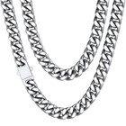 Stainless Steel Men s Cuban Link Chain Necklace  Black   Gold Plated  5mm-14mm W