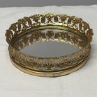 Vintage Gilded Gold-tone Metal Filigree Mirror Vanity Tray Round Small