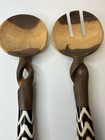 Olive Wood Salad Serving Set Batik Bone Handles Made In Kenya Vtg