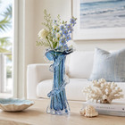 Bubble Blue Glass Vase For Flowers  11 8 Inch Art Glass Vase  Coastal Decor