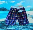 Tommy Bahama Relax Boys Blue Plaid Board Shorts Swim Trunks Size Medium 