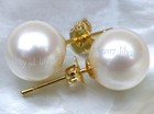 Perfect Aaa   Genuine Natural White Round Pearl Stud Earrings 14k Yellow Gold