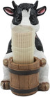 Ebros Country Farm Bovine Cow With Bell Collar Holding A Wooden Barrel Decorati
